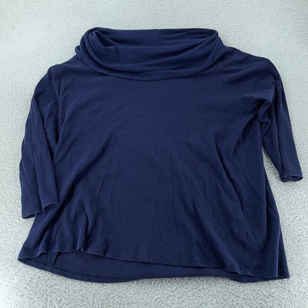 Roaman's Sweater Womens 4X 34/36 Plus Size Navy Cowl Neck Ribbed Knit 3/4 Sleeve